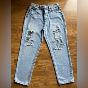 Rue 21 Distressed Mom Jeans Women’s Size 14 Light Wash Stretch EUC